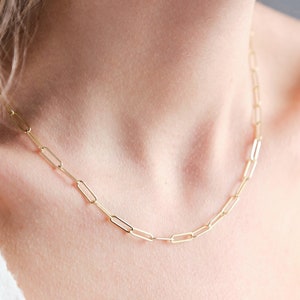 18K Gold Paperclip Chain Necklace, Dainty Paperclip Necklace, 925K Silver Paper Clip Chain, Link Chain Necklace,Necklaces for Women,Mom Gift