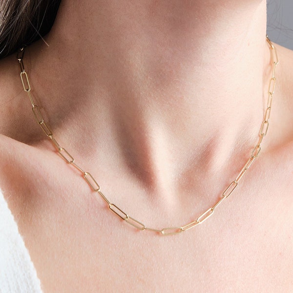 14K Gold Paperclip Chain Necklace, Dainty Link Chain Necklace, Layering Chain, Everyday Chain, Necklaces for Women, Christmas Gift for Her