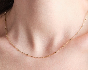 Dainty Beaded Chain Necklace, Satellite Necklace, Gold Choker Chain, Layering Beaded Chain, Delicate Wedding Necklace,Minimalist Necklace