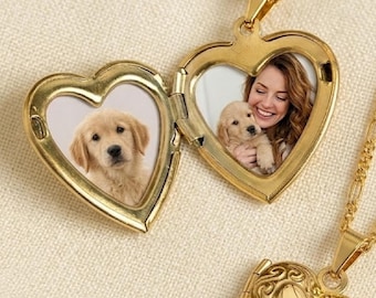 Collar con medallón en forma de corazón personalizado con fotos y grabado, colgante de oro personalizado con foto, regalo del Día de la Madre para mamá, joyería sentimental