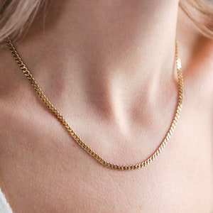 18K Gold Cuban Chain Necklace, Curb Necklace, 3.25 mm Gold Cuban Chain, Chain for Her, Everyday Necklace for Women & Men, Mothers Day Gift