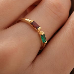 Duo Baguette Birthstone Ring, Best Friend Gift, Anniversary Gift, Adjustable Personalized Gemstone Ring, Mom Gifts, Christmas Gifts