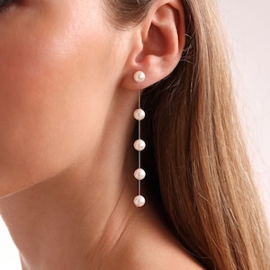 Pearl Drop Earrings, Wedding Earrings, Bridal Earrings, Dangle Pearl Earrings, Long Gold Pearl Earrings, Bridesmaid Gift, Gift for Christmas