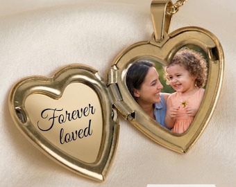 Mother's Day Gift, Personalized Heart Locket Necklace with Photo & Engraving, Gift for Mom, Grandmother, Wife, Memorial Keepsake Necklace
