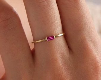 Dainty Personalized Birthstone Ring –  925 Sterling Silver Stackable Ring – Custom Minimalist Jewelry Gift for Her - Christmas Gift