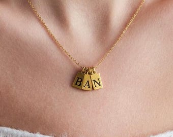 Initial Necklace, Custom Engraved Letter Pendant, Christmas Gift, Multi Tag Name, Gifts for Mom, Gold Necklace, Bridesmaids Gift