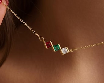 18K Gold Family Birthstone Necklace, Dainty Birthstone Necklace for Mom, Birthstone Jewelry, Christmas Gift