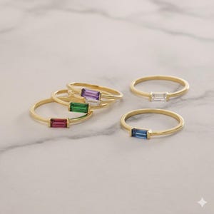 Custom Baguette Birthstone Ring, 18K Gold Gemstone Ring, Birthstone Jewelry, Birthday Gift, Mothers Ring, Gift For Mom, Mother's Day Gifts image 2