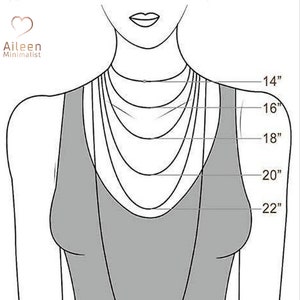 May include: A diagram showing different necklace lengths on a model, ranging from 14 inches to 22 inches.