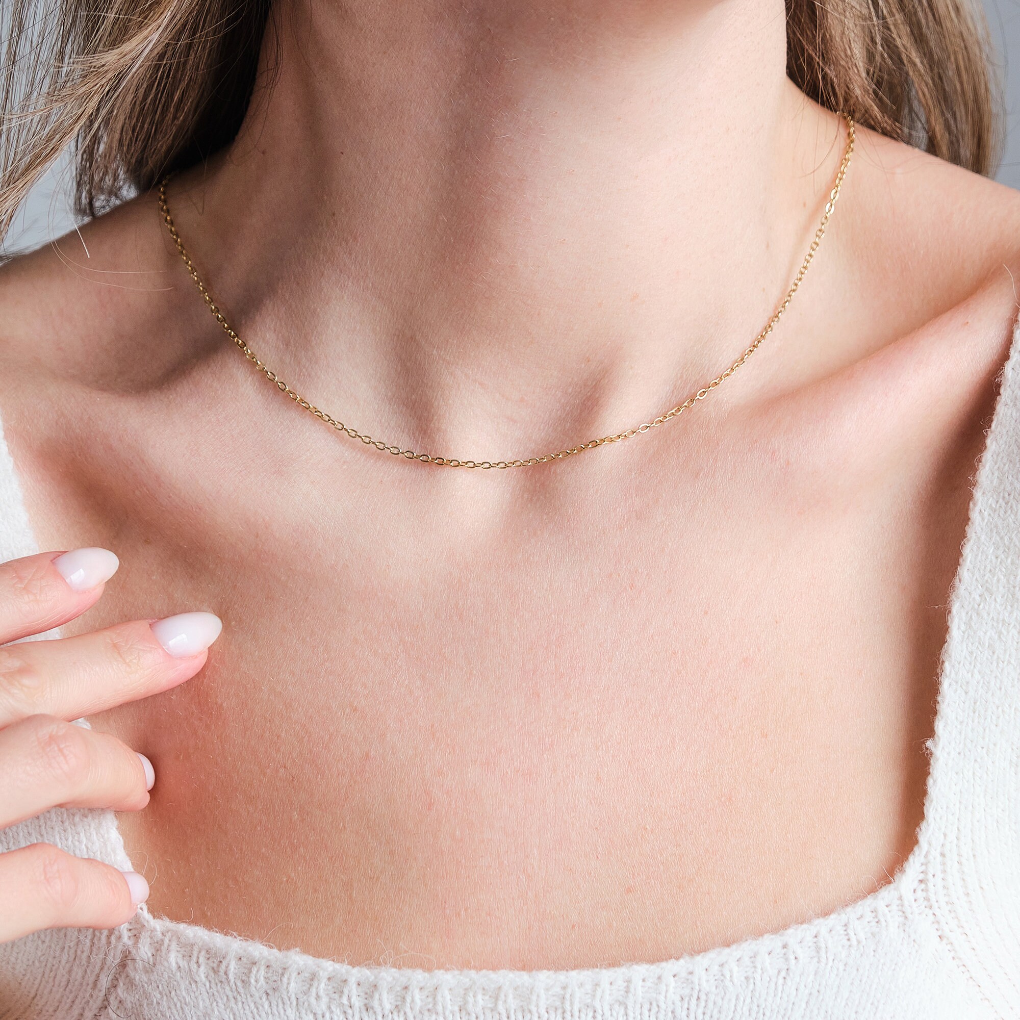 Dainty Simple Chain Necklace, Thin Gold Necklace Silver or Rose, Cable ...