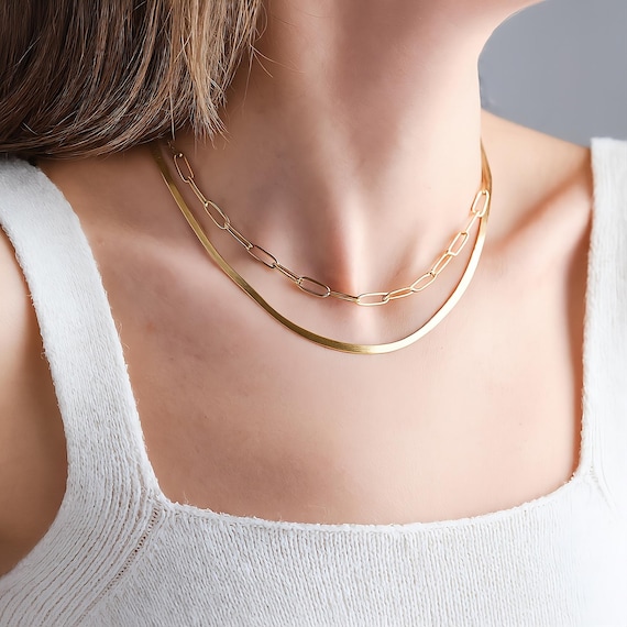 18K Gold Herringbone Chain Necklace, Snake Chain, Herringbone Chain, Snake Necklace for Her, Everyday Necklace for Women, Christmas Gift