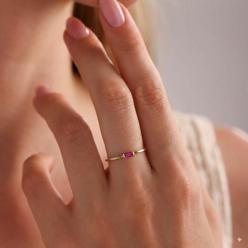 Custom Baguette Birthstone Ring, 18K Gold Gemstone Ring, Birthstone Jewelry, Birthday Gift, Mothers Ring, Gift For Mom, Mother's Day Gifts image 5