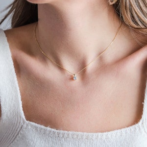Dainty Diamond Necklace, Floating Diamond Solitaire Necklace ...
