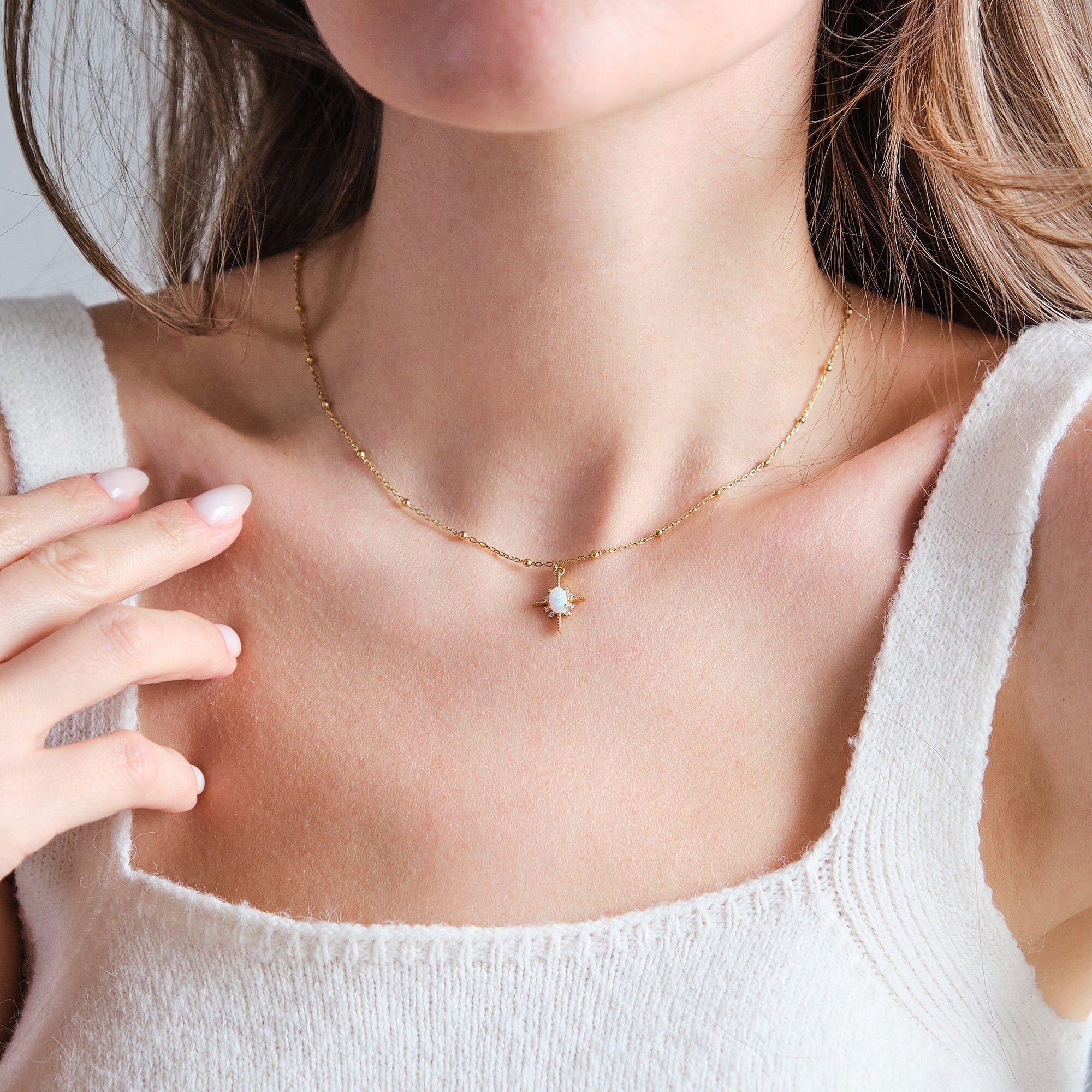 Opal Star Necklace, Celestial jewelry, Gold Necklace, dainty necklace, Christmas Gifts for Her, jewelry gift, mom gift