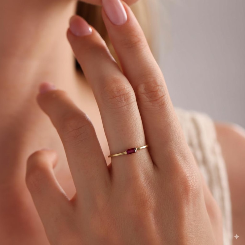 Custom Baguette Birthstone Ring, 18K Gold Gemstone Ring, Birthstone Jewelry, Birthday Gift, Mothers Ring, Gift For Mom, Mother's Day Gifts image 7