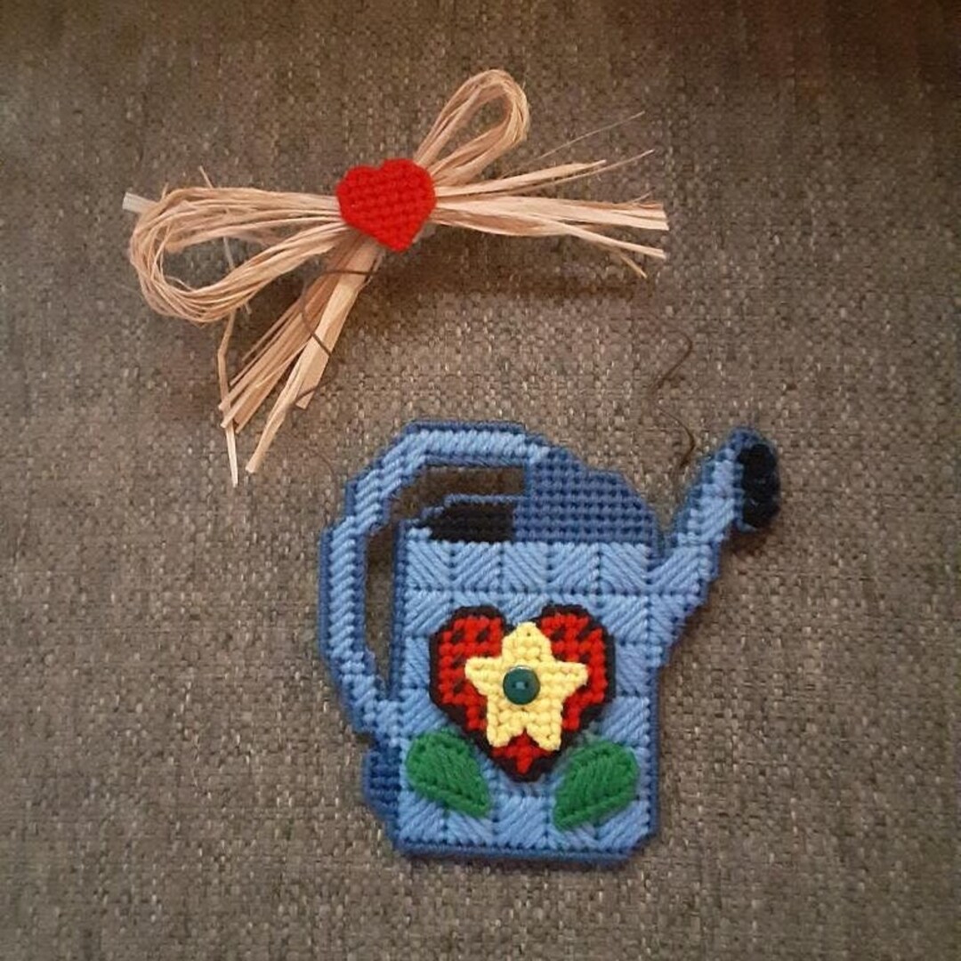 Blue Watering Can Wall Hanging Decoration Handmade Plastic Canvas Wall