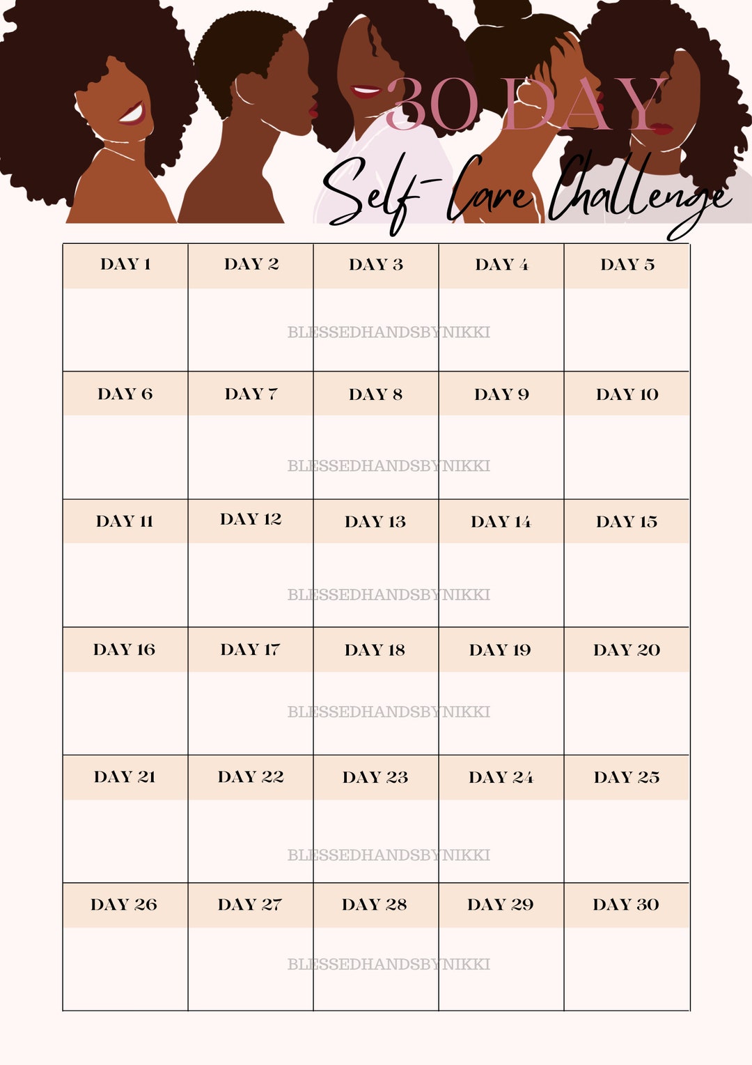 Blank Template - 30 Day Self-care Challenge - Etsy