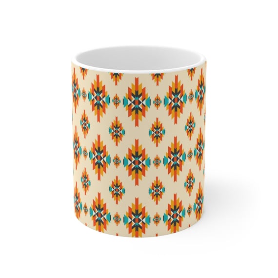 Western Mug, Native American Pattern, Aztec Patten Mug, Aztec mug, Ceramic Mug 11oz