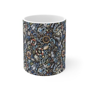 Nautical Mug, Sea Mug, Ocean Theme mug, Nautical theme, Nautical pattern, Ocean pattern Ceramic Mug 11oz