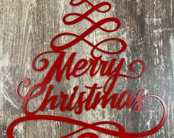 Merry Christmas Swirly Tree Metal Sign