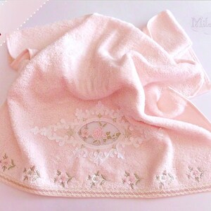 Turkish hand towel, lace embroidery cotton/bamboo, floral roses wedding gift bridal shower, victorian light pink victorian style