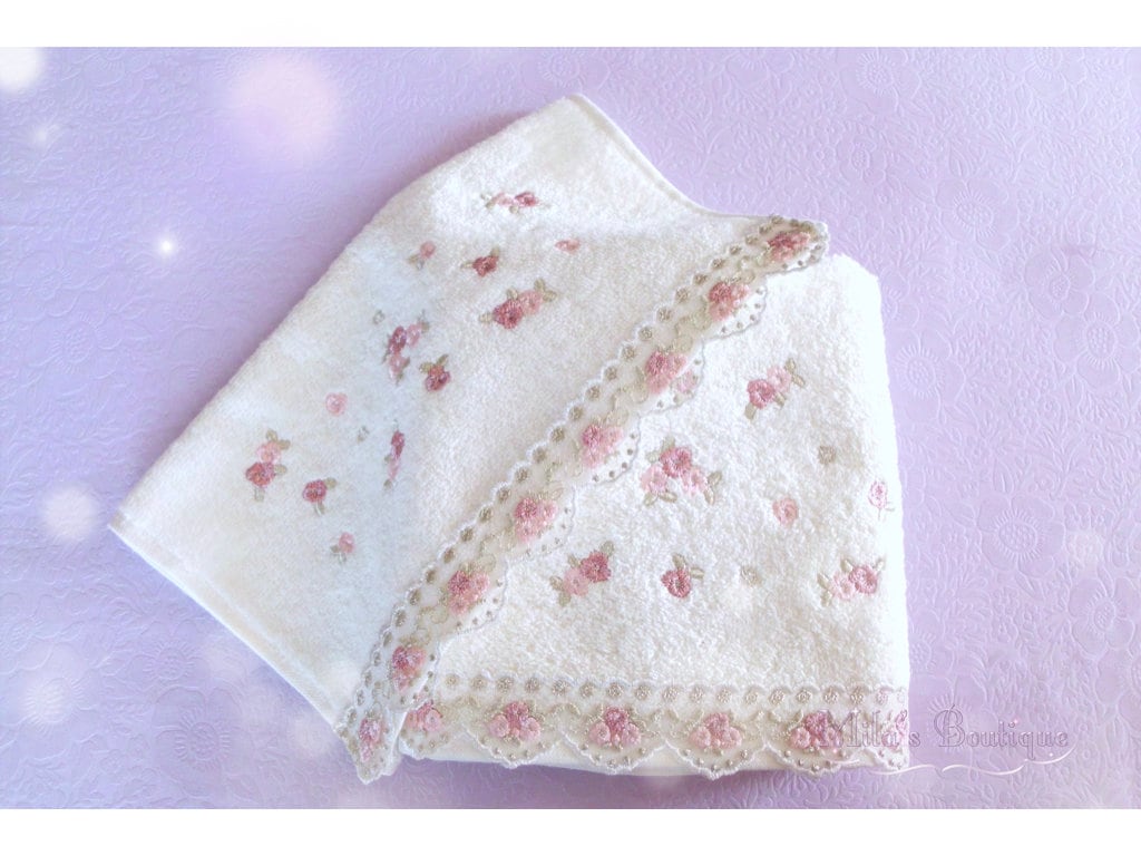 Hand Towel set of two. Off-white victorian shabby chic French laces guest bathroom decor gift idea for her romantic home