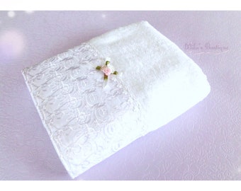 Turkish hand towel, lace embroidery, 100% turkish cotton floral roses wedding gift bridal shower white victorian style