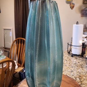 Clear Teal Tinted Contoured Flower Vase