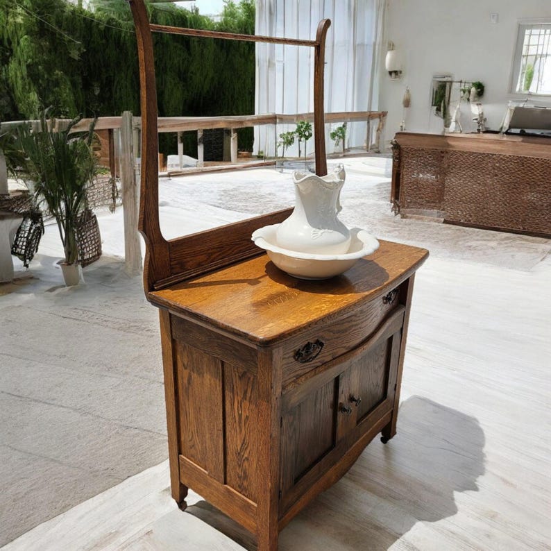 Antique Oak Washstand Cabinet With Towel Rack and Drawer - Etsy
