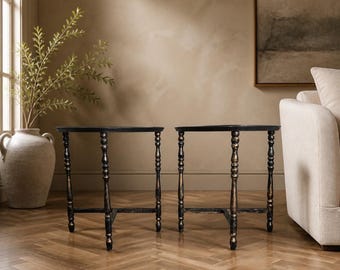 Pair of Matching Antique Demilune Half Moon  Console Side Tables