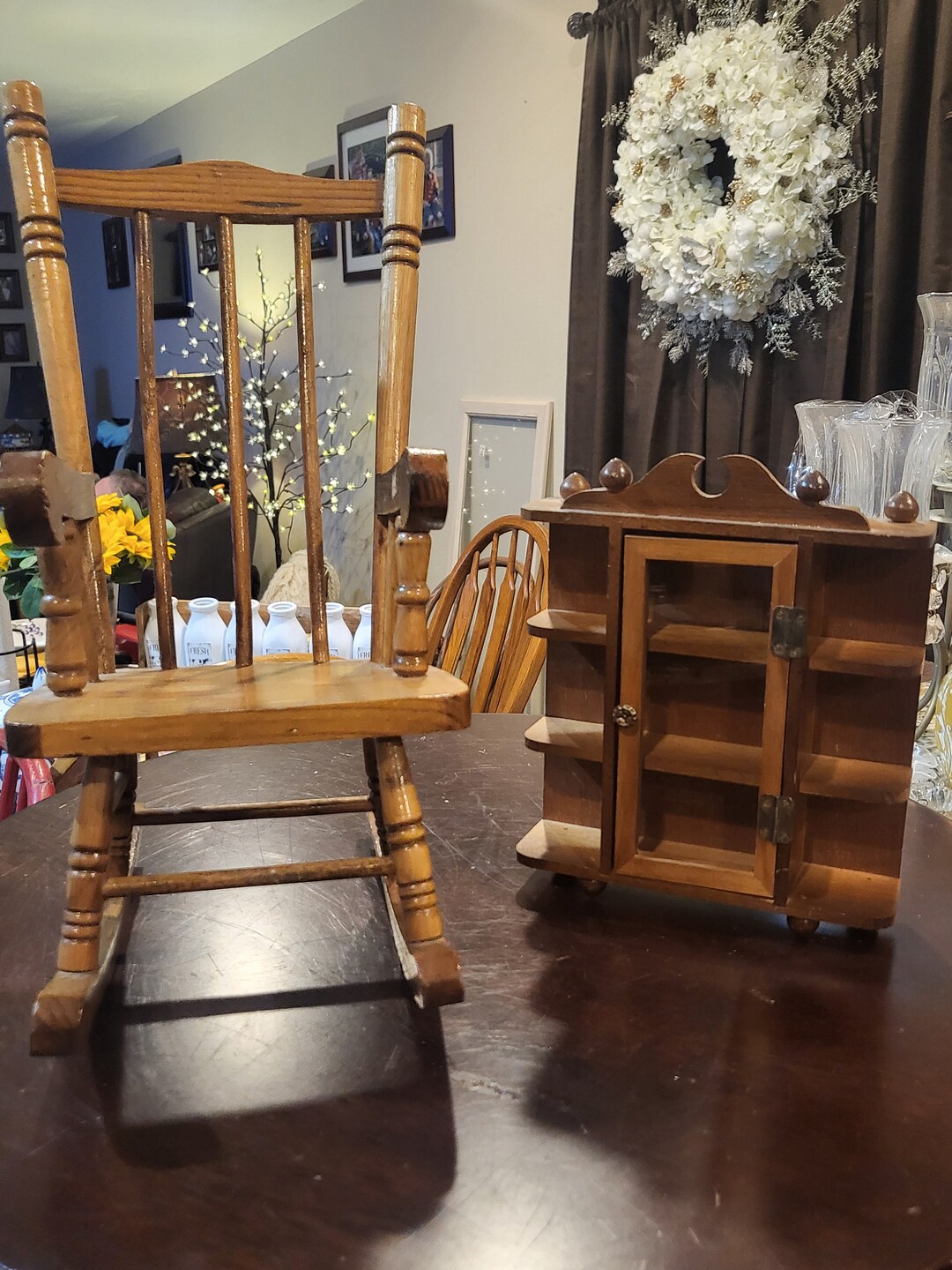 Mini Antique Rocking Chair Vintage Miniature Rocking Chair and Curio Cabinet - Etsy