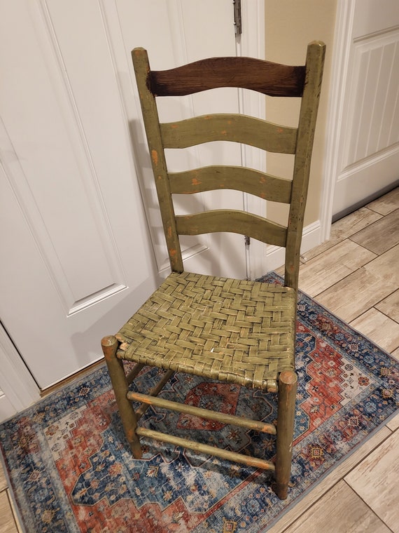 Antique Ladder Back Woven Seat Chair Etsy