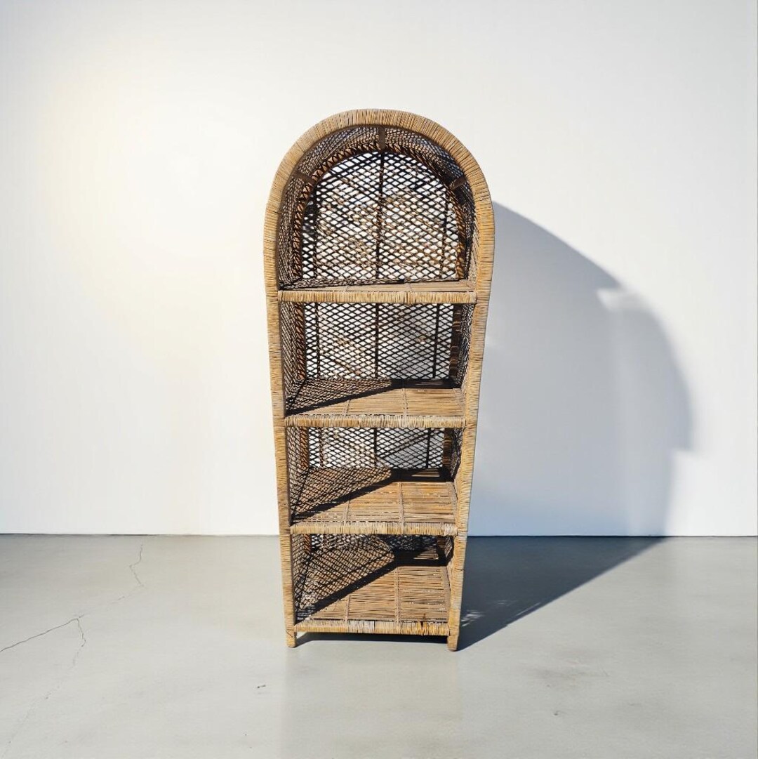 Large Vintage Wicker Rattan Boho Arch Shelving Unit - Etsy
