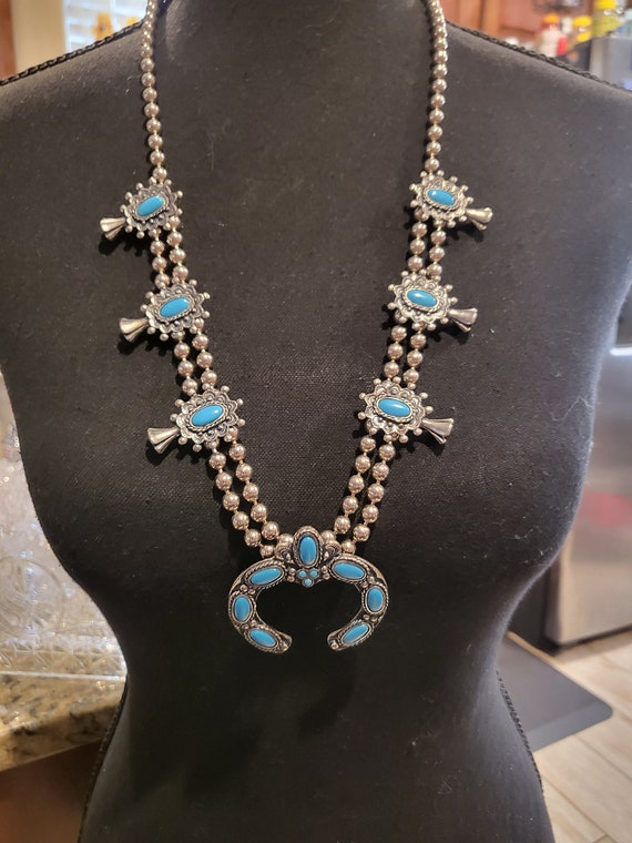 1960s Faux Turquoise Pendant Necklace & Earring Se