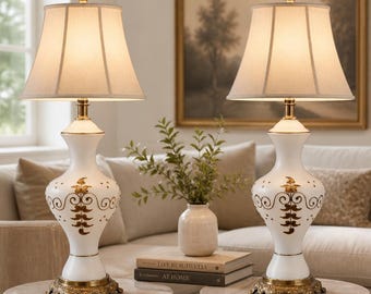 Vintage Green Glass Table Lamp – Art Deco Mid-Century Modern Bedside Light, Antique Gold Base, E12 LED Bulb Included, 14.6 Inch Tall