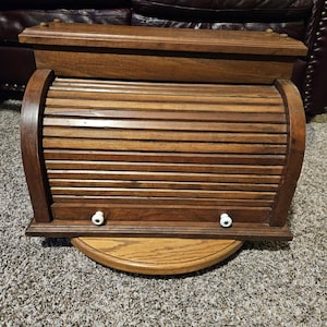 Vintage Amish Handcrafted Wood Roll Top Bread Box
