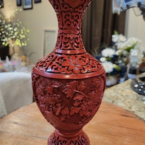 Antique Chinese Wood Carved Vase Chinoiserie
