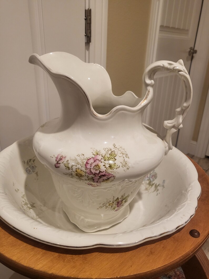 Antique Pitcher and Basin With Stand Etsy