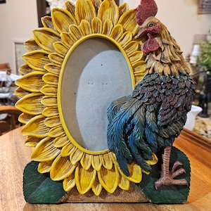 Vintage Sunflower & Rooster Picture Frame