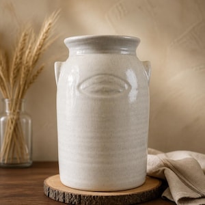 Vintage Clinton China Pottery Ceramic Milk Can Shaped Crock