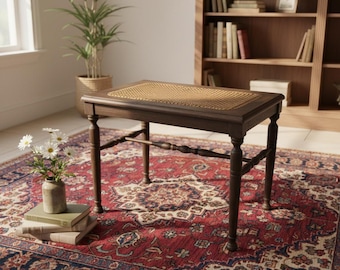 Antique Victorian Piano Bench with Cane Top