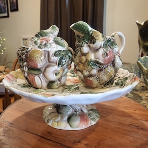Vintage Lefton Fruit Cream Pitcher, Sugar bowl & Cake Stand