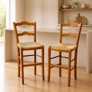 Vintage Rush Seat, Ladder Back Bar Height Chairs - Etsy