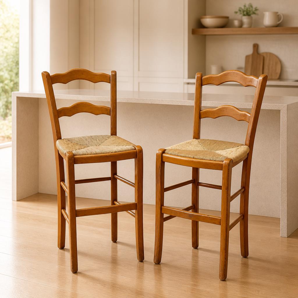 Vintage Rush Seat, Ladder Back Bar Height Chairs - Etsy