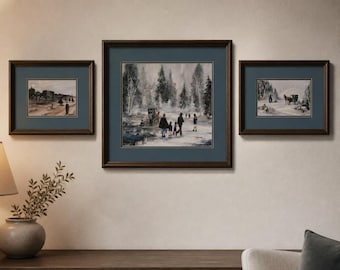Set of 3 Vintage Al Koenig Amish Life Framed and Matted Prints