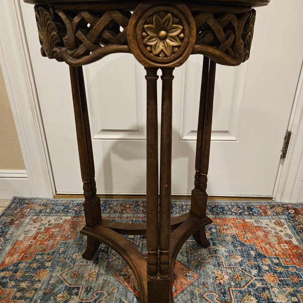 Vintage Wood Carved Ornate Round Console Table Made in South Africa