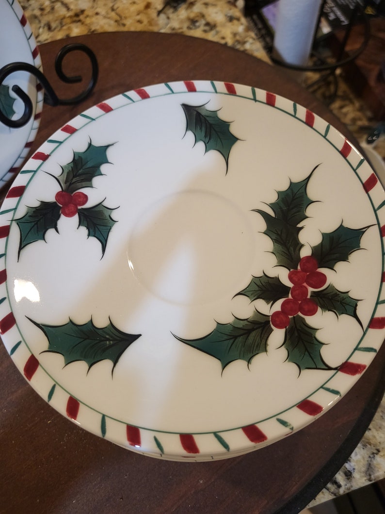 12 1955 Discontinued Lefton Holly Berry Candy Cane Border Saucers. Etsy