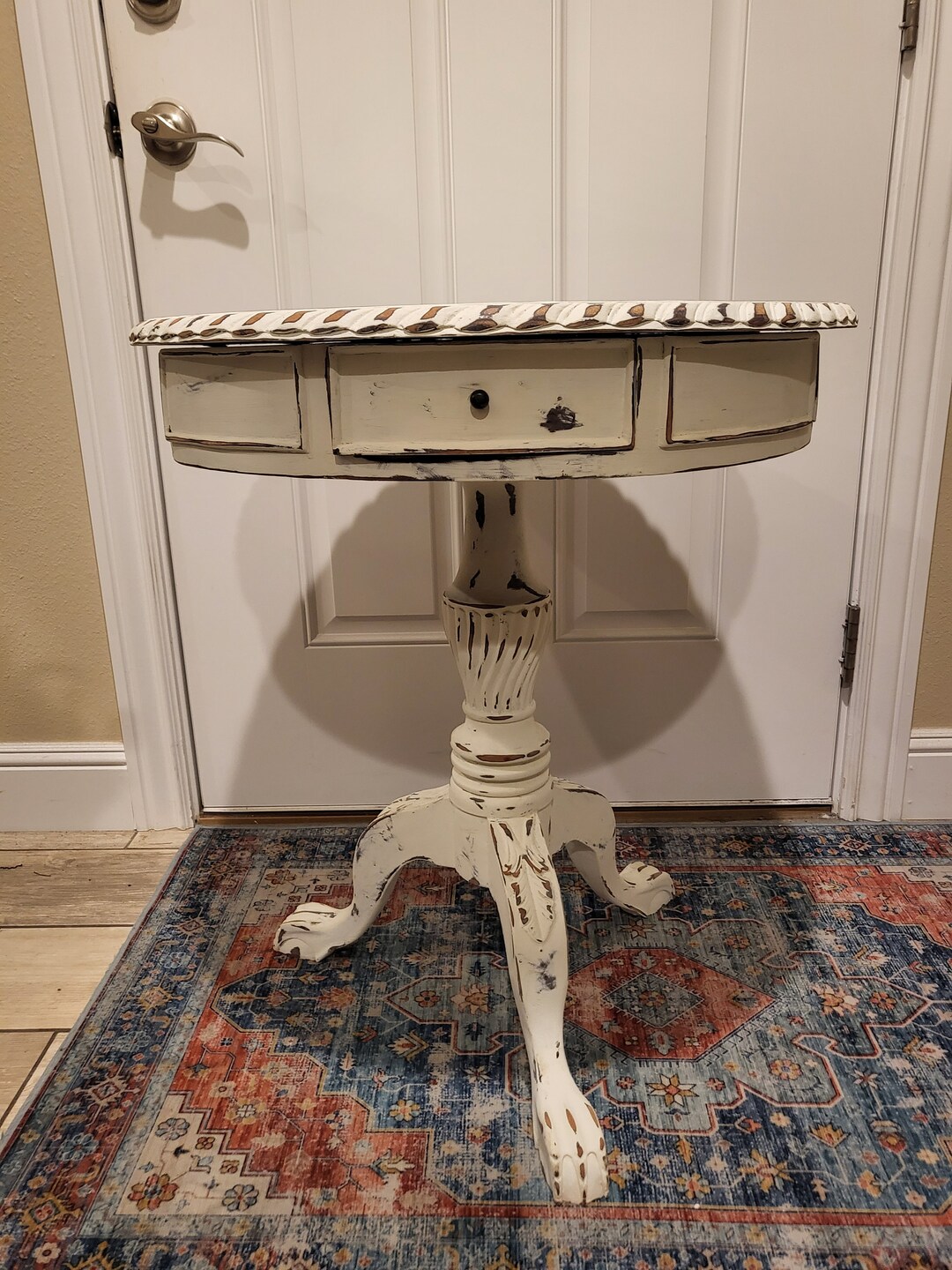 Antique Round Side Table, 4 Drawers, Repurposed Etsy