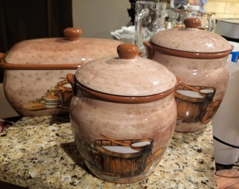 Set of 3 Vintage Farmhouse Canisters