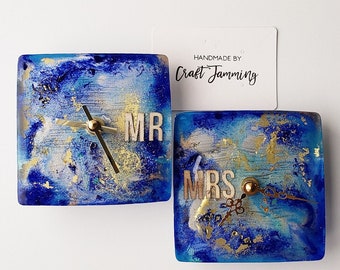Ocean Mini Clock for couples, Abstract Gold pattern, 10cm